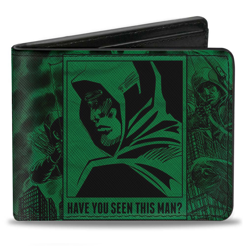 Bi-Fold Wallet - Green Arrow Profile Poses HAVE YOU SEEN THIS MAN? Green Black