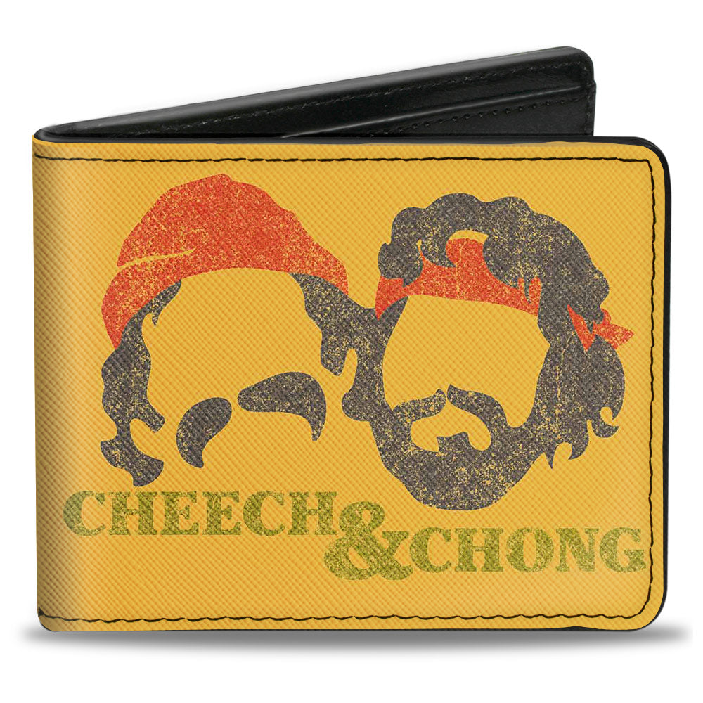 Bi-Fold Wallet - CHEECH & CHONG Faces Silhouette + Logo Joint Weathered Yellow Red Black Green