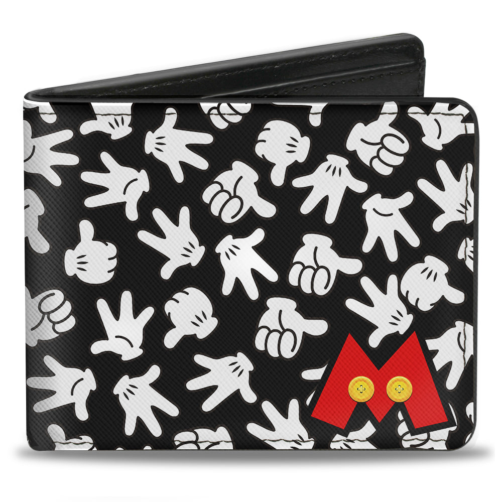 Bi-Fold Wallet - Mickey Mouse M Icon Hand Gestures Scattered Black White