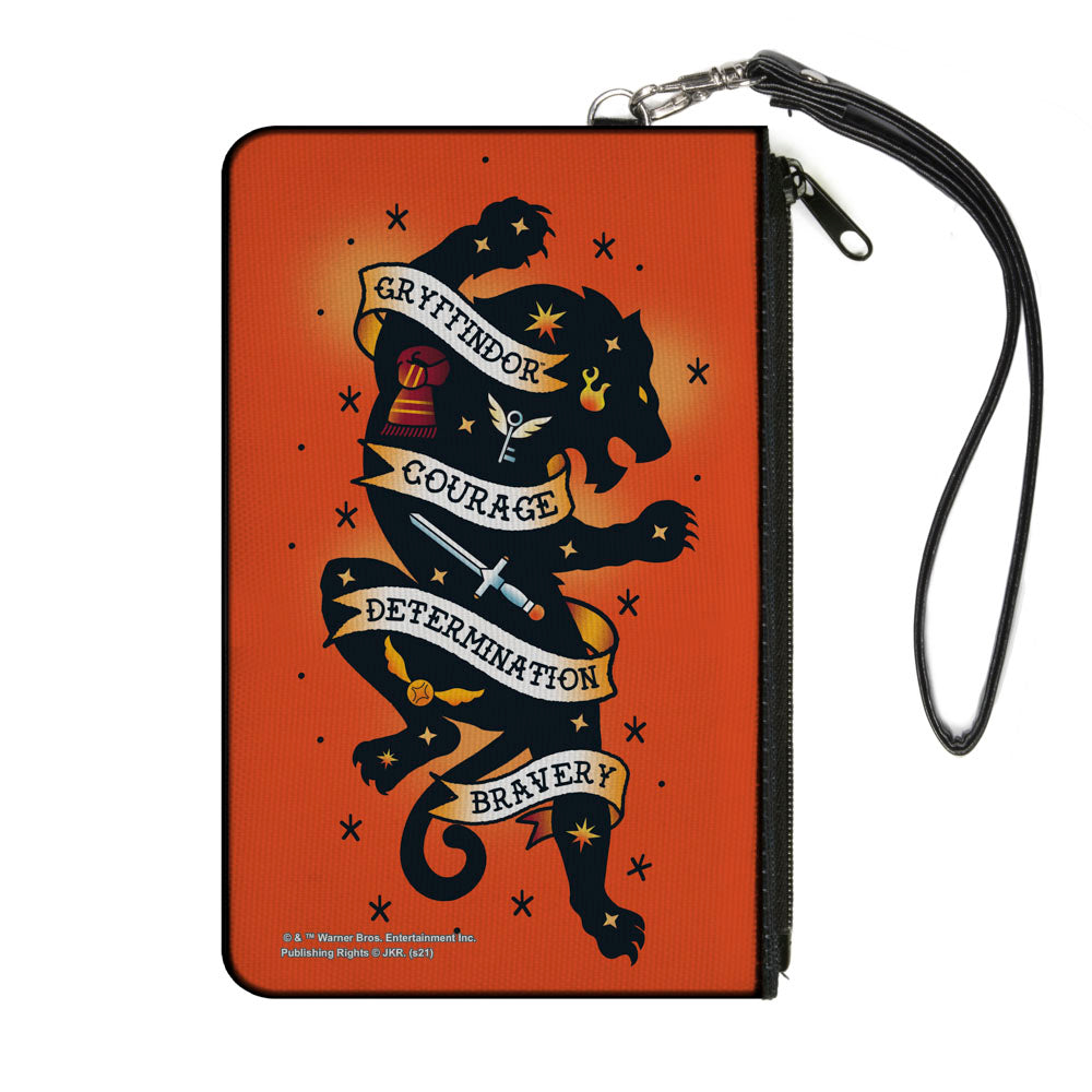 Canvas Zipper Wallet - SMALL - Harry Potter GRYFFINDOR Lion COURAGE DETERMINATION BRAVERY Tattoo Orange