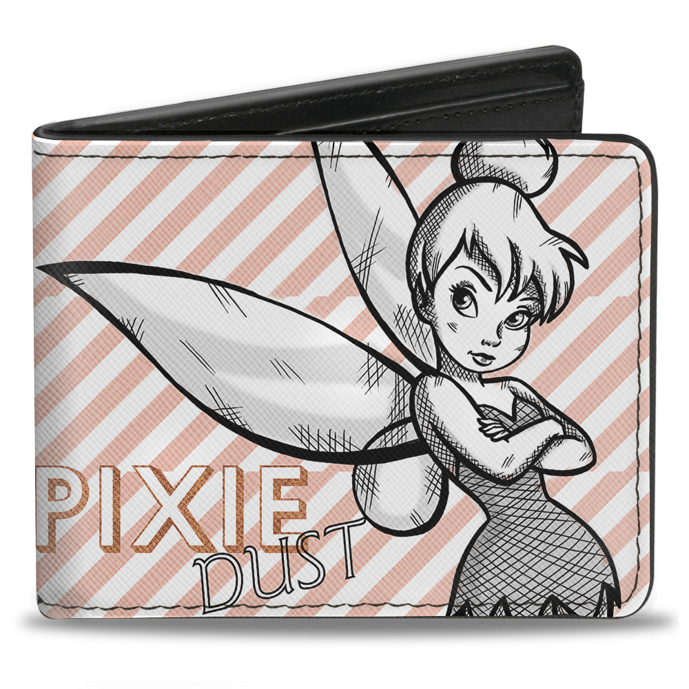 Bi-Fold Wallet - Tinker Bell Sassy Pose2 PIXIE DUST Stripes White Pink Gold Grays