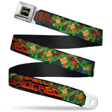 Classic TMNT Logo Full Color Seatbelt Belt - Classic Teenage Mutant Ninja Turtles Turtles Pose15 SHELL SHOCKED Brick Wall/Splatter Webbing