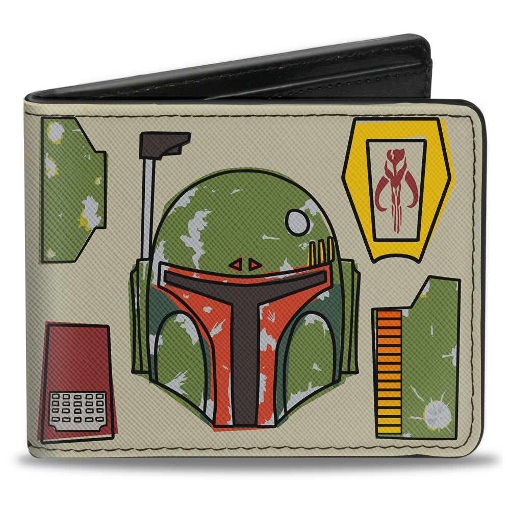 Bi-Fold Wallet - Star Wars Boba Fett Helmet Utility Elements Bounding Tan