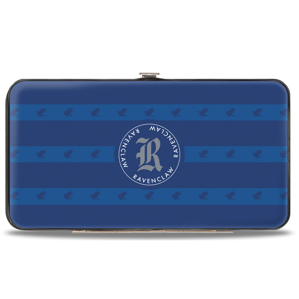 Hinged Wallet - HOGWARTS ALUMNI RAVENCLAW + Initial Monogram Eagle Icon Stripe Blues Gold Gray White