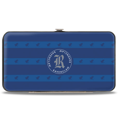 Hinged Wallet - HOGWARTS ALUMNI RAVENCLAW + Initial Monogram Eagle Icon Stripe Blues Gold Gray White