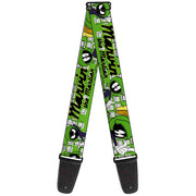 Guitar Strap - MARVIN THE MARTIAN w Poses White Green