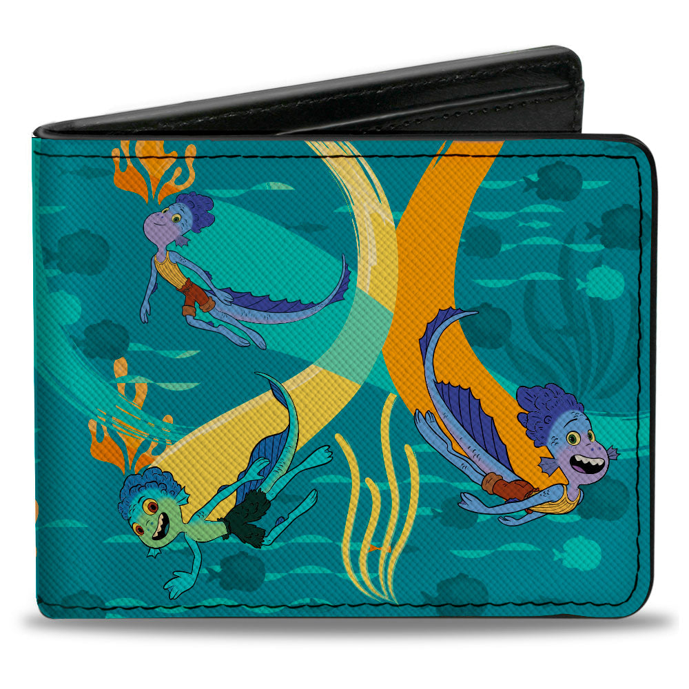 Bi-Fold Wallet - Luca and Alberto Sea Monsters Swimming Poses Turquoise Blues