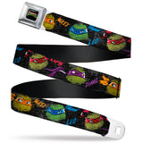 Classic TMNT Logo Full Color Seatbelt Belt - Classic Teenage Mutant Ninja Turtles Faces/Names "Graffiti" Black/Gray/Multi Color Webbing