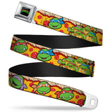 Classic TMNT Logo Full Color Seatbelt Belt - Classic Teenage Mutant Ninja Turtles 4-Turtle Faces Pepperoni Pizza/Turtles Pose16 Webbing