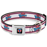 Space Jam Tune Squad Icon Full Color Black/Red/Blue Seatbelt Buckle Collar - Space Jam TUNE SQUAD Logo Stripe White/Red/Blue