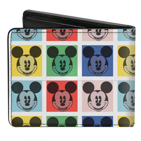 Bi-Fold Wallet - Mickey Mouse Smiling Blocks White Multi Color