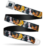 Dog House Full Color Black/Gray Seatbelt Belt - Disney Dogs 4-Dog Group Collage/Paws Gray/Black Webbing