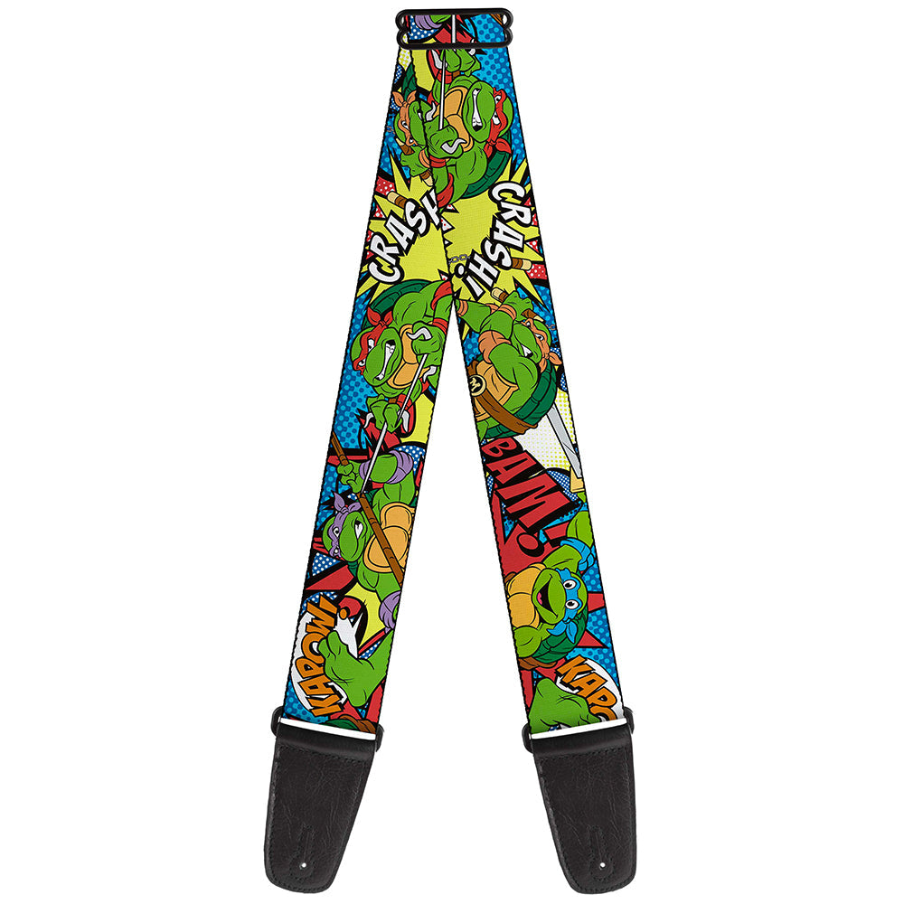 Guitar Strap - Classic TMNT Action Poses Action Bubbles Dots Blues