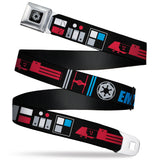 Star Wars Galactic Empire Insignia Full Color Black/Gray Seatbelt Belt - Star Wars EMPIRE/Galactic Empire Elements Collage Black/Blue/Gray/Red/White Webbing