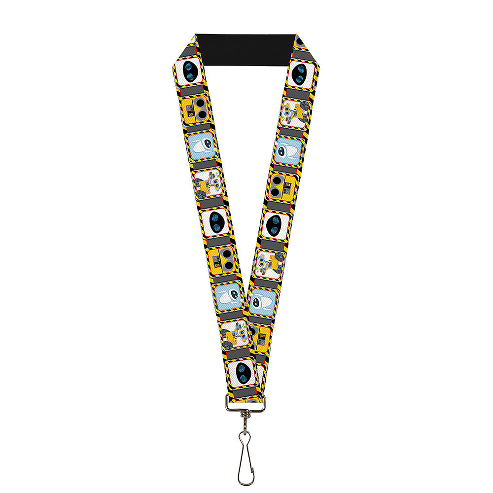 Lanyard - 1.0" - WALL-E & EVE Pose Face Hazard Blocks Gray Yellow Black