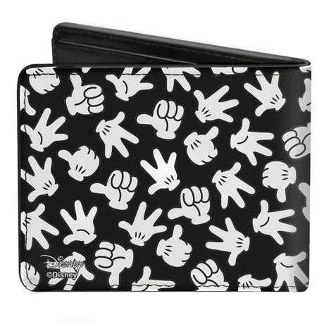 Bi-Fold Wallet - Mickey Mouse M Icon Hand Gestures Scattered Black White