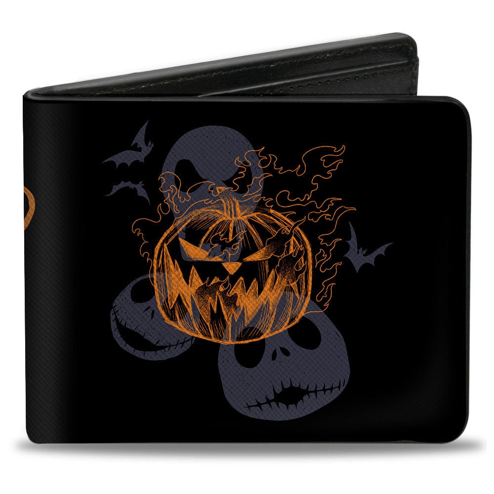 Bi-Fold Wallet - A Nightmare Before Christmas Jack Expressions + THE PUMPKIN KING Text Black Gray Orange