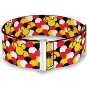 Cinch Waist Belt - Mickey Mouse Head Silhouette Scattered Dots Red White Black Yellow