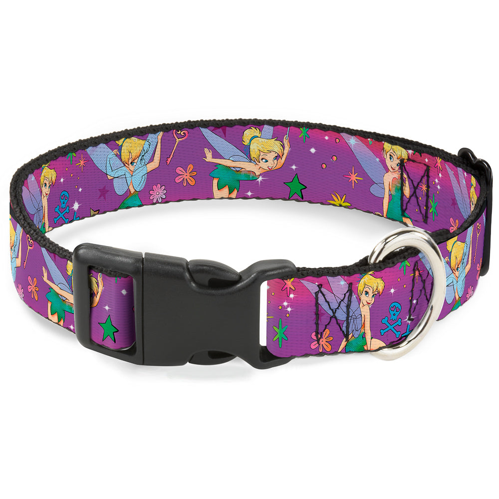 Plastic Clip Collar - Tinker Bell Poses/Flowers/Stars/Skull Purple