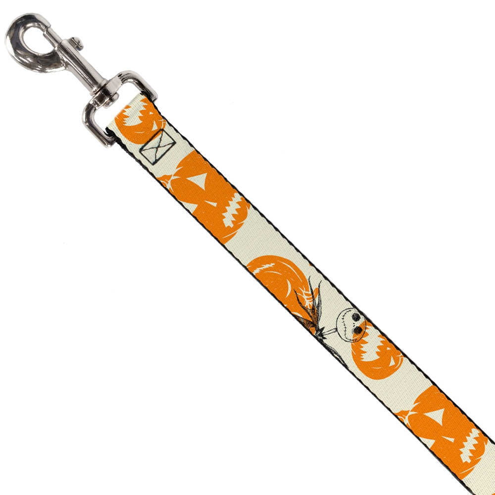 Dog Leash - The Nightmare Before Christmas Jack Pose and Pumpkins Collage Ivory/Orange/Black