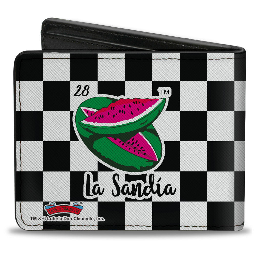 Bi-Fold Wallet - Loteria LA SANDIA Watermelon Checker Black White