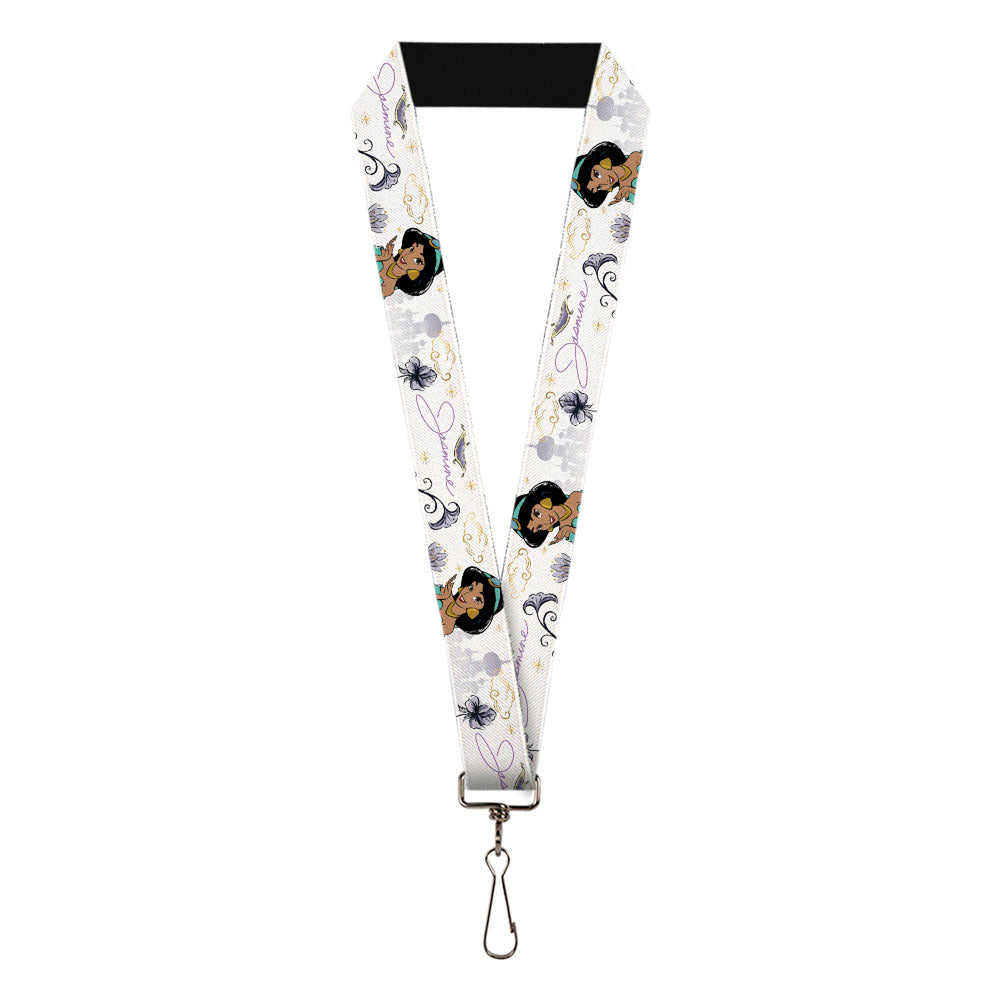 Lanyard - 1.0" - Aladdin Jasmine Palace Pose with Script and Flowers White Purples