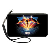 Canvas Zipper Wallet - SMALL - Wonder Woman 1984 Golden Armor Pose WW Logo Topography Black Blues Reds Yellows