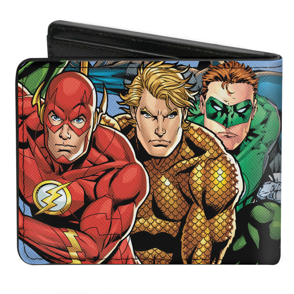 Bi-Fold Wallet - Justice League New 52 5-Superhero Group Action Poses Sky Blue