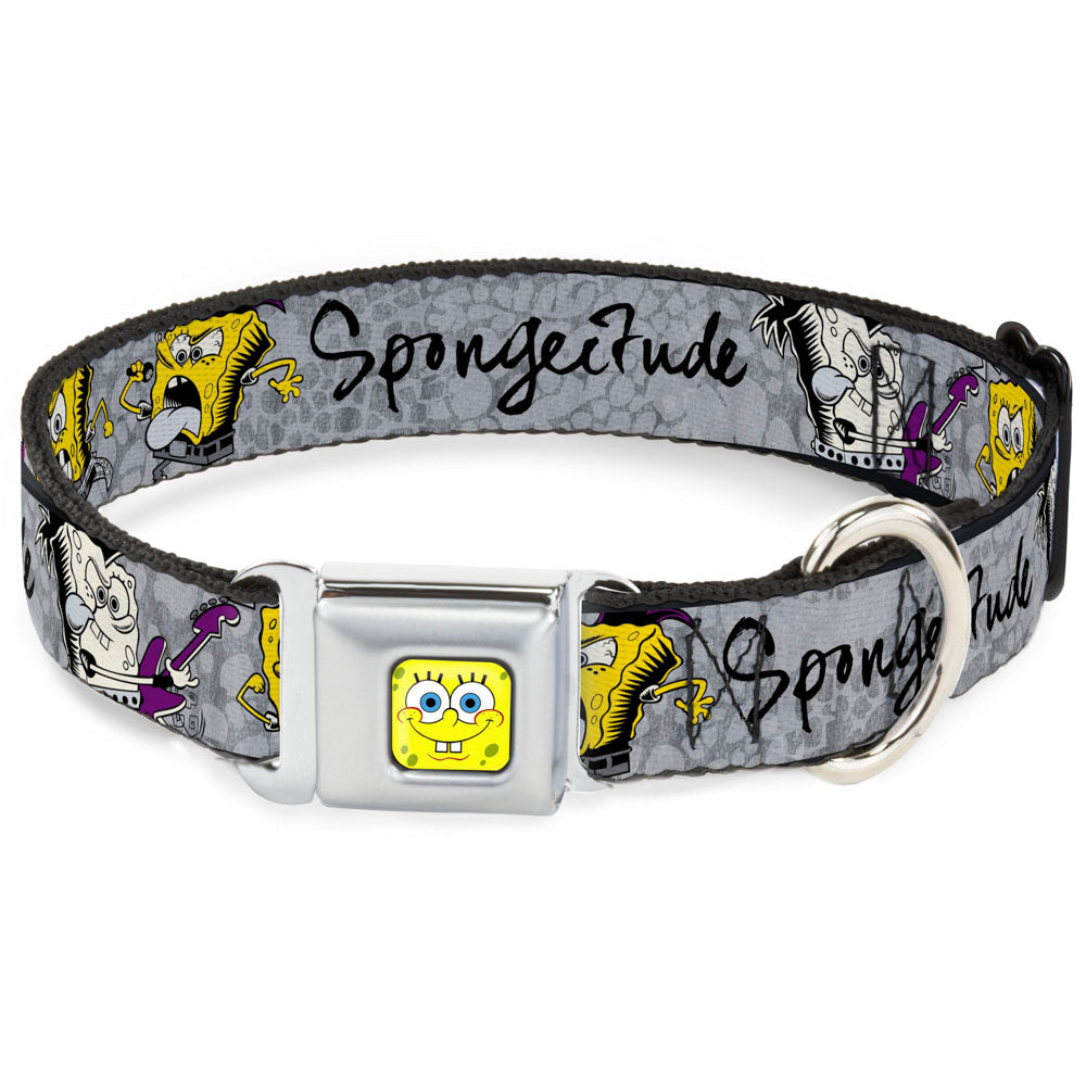 SpongeBob Face CLOSE-UP Full Color Seatbelt Buckle Collar - SpongeBob 3-Poses SPONGEITUDE Grays/Black