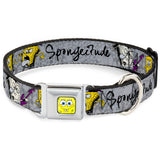 SpongeBob Face CLOSE-UP Full Color Seatbelt Buckle Collar - SpongeBob 3-Poses SPONGEITUDE Grays/Black