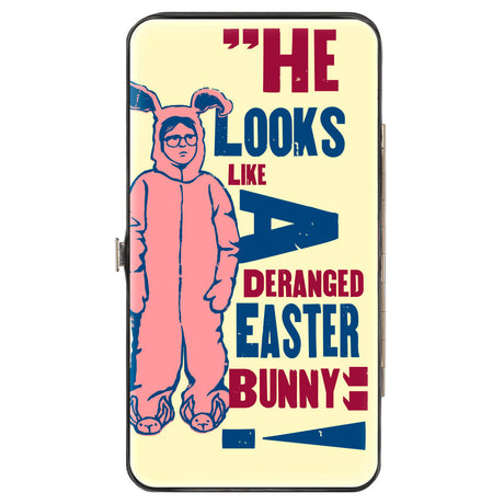 Hinged Wallet - A Christmas Story Ralphie Pink Bunny DERANGED EASTER BUNNY Pose Ivory Blue Pink