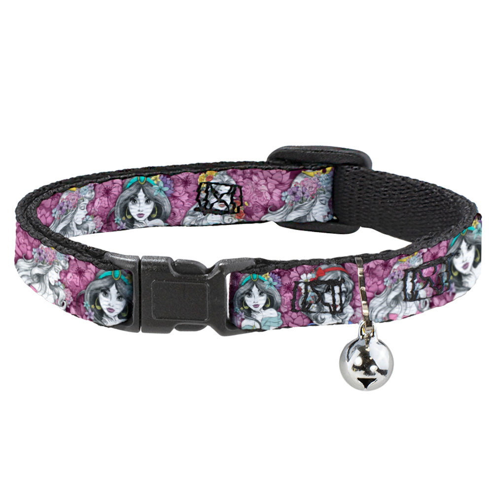 Cat Collar Breakaway - Princess Sketch Poses Floral Collage Pinks Grays