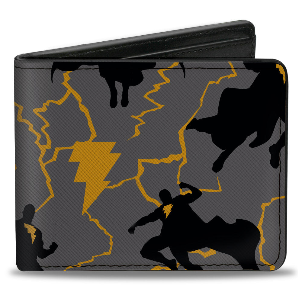 Bi-Fold Wallet - Black Adam Silhouette Action Poses Gray Yellow Black