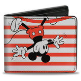 Bi-Fold Wallet - Mickey Mouse Upside Down Pose Stripe White Red