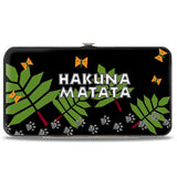 Hinged Wallet - The Lion King Young Simba & Nala Playing Pose + HAKUNA MATATA Leaves Butterflies Paws Black White Multi Color