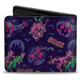 Bi-Fold Wallet - SCOOBY-DOO and Shaggy with Ghost Clown Poses Scattered Purples