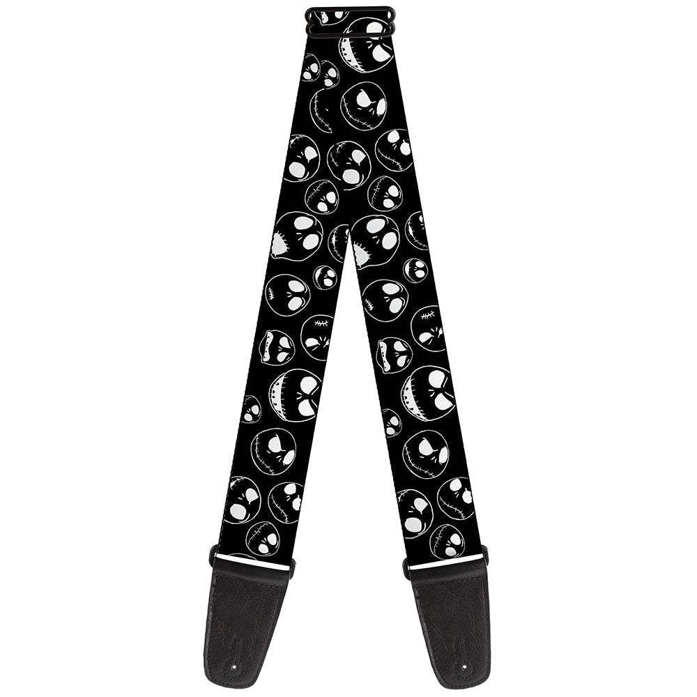 Guitar Strap - Nightmare Before Christmas Jack Outline Expressions Scattered Black White