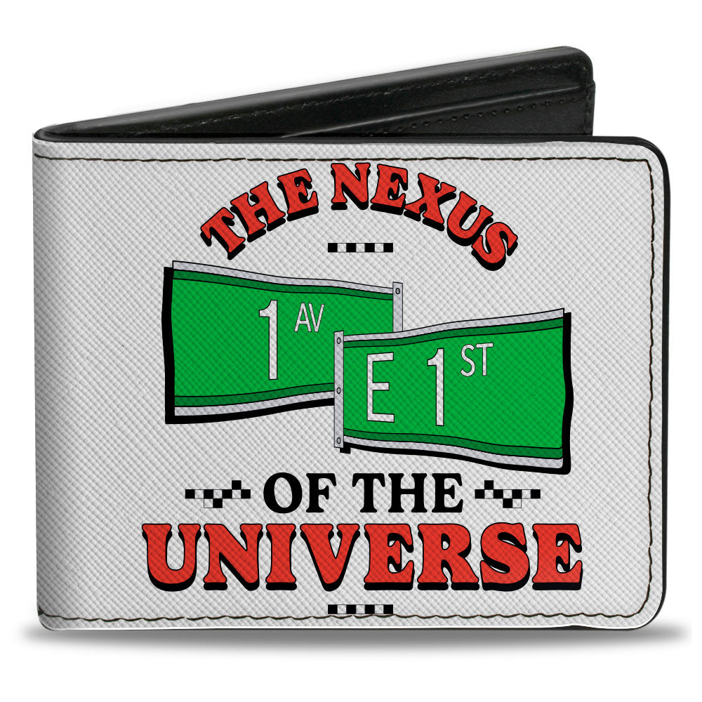 Bi-Fold Wallet - Seinfeld Street Signs THE NEXUS OF THE UNIVERSE + Logo White Black Red Green