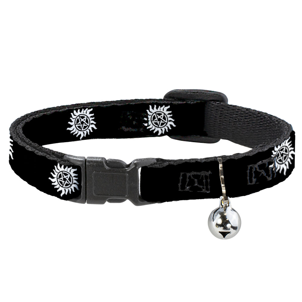 Cat Collar Breakaway - Winchester Pentagram Repeat Black White