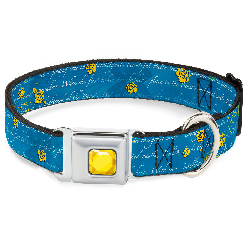 Princess Gem CLOSE-UP Full Color Yellow Seatbelt Buckle Collar - Beauty & the Beast Story Script