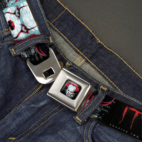 It Chapter Two Pennywise Face Full Color Black/Reds/Blues Seatbelt Belt - IT CHAPTER TWO Pennywise Face CLOSE-UP Black/Red/Blues Webbing