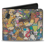 Bi-Fold Wallet - Nick 90's Rewind Multi Character Mash Up Collage Gray