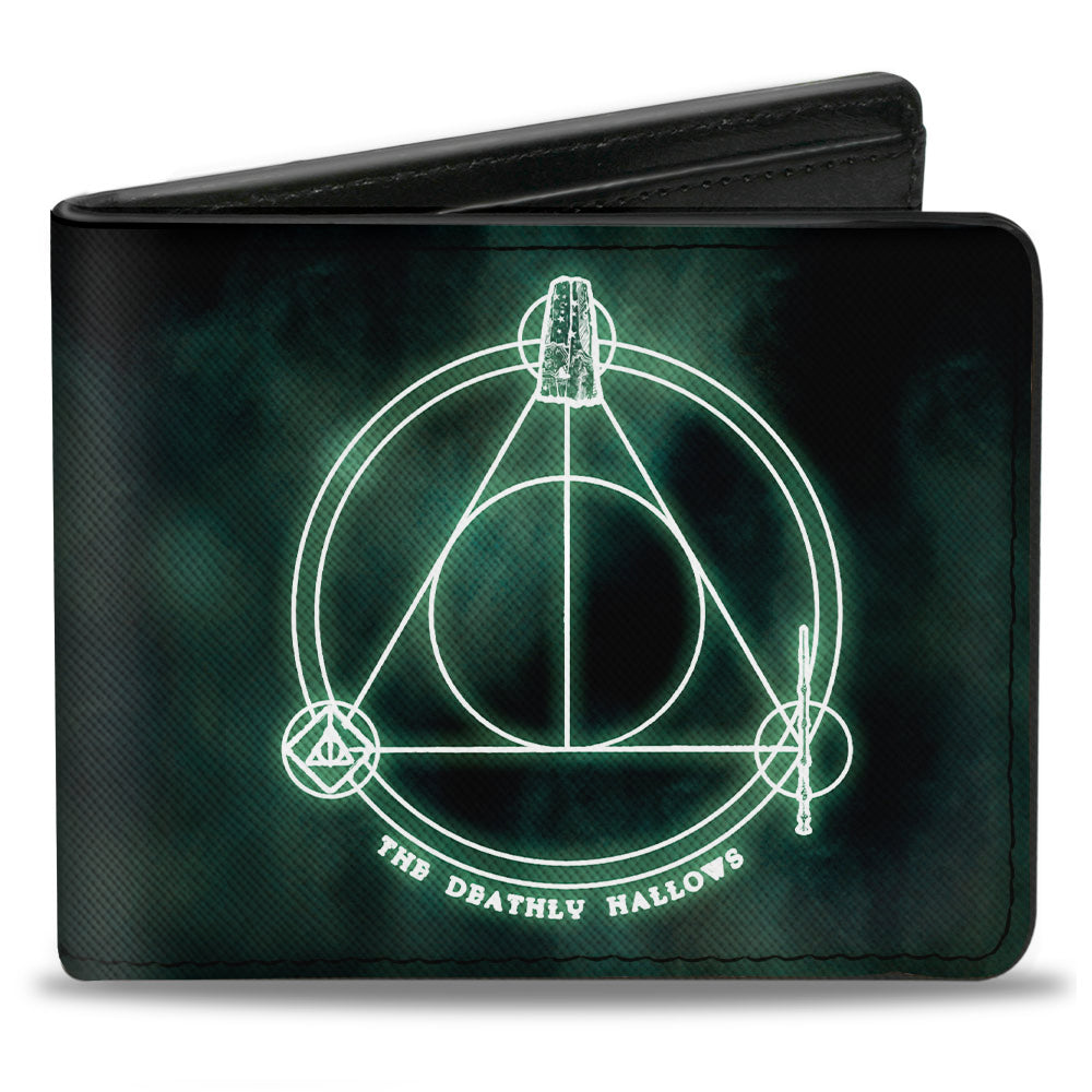 Bi-Fold Wallet - THE DEATHLY HALLOWS Cloak Stone Wand Trinity Black Greens