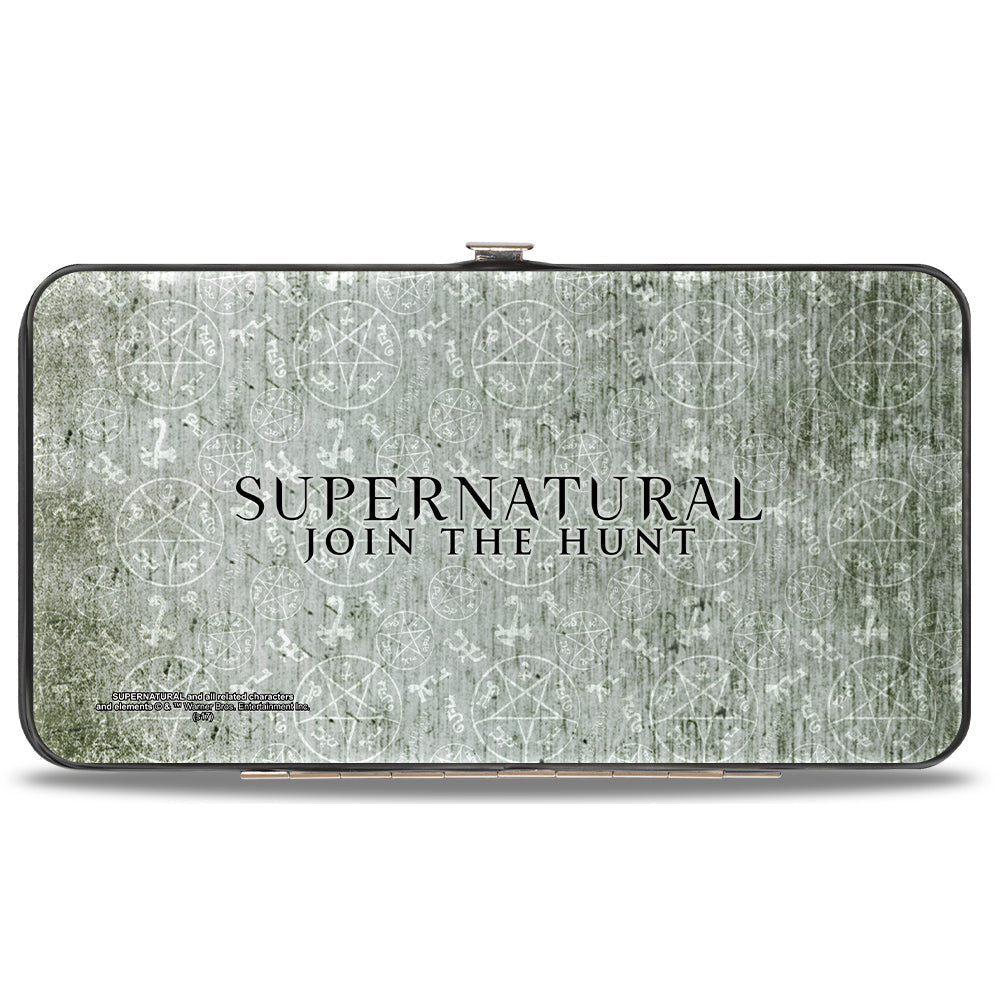 Hinged Wallet - Supernatural 4-Character Face Blur Symbols + Logo Grays Black