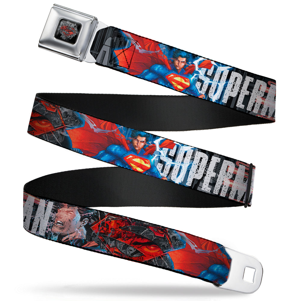 Superman Shield Comics Scenes Stacked Full Color Black Grays Red Seatbelt Belt - New 52 SUPERMAN Poses/Shield/Comic Scenes Stacked Webbing