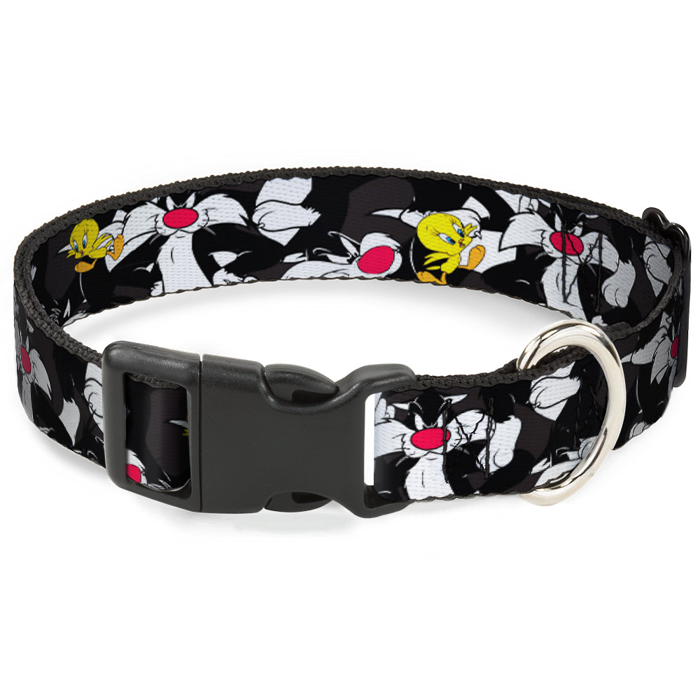 Plastic Clip Collar - Sylvester and Tweety Poses Scattered Charcoal