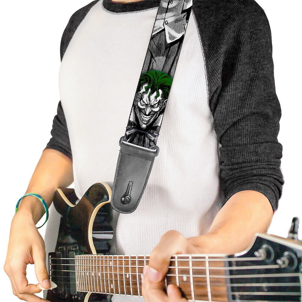 Guitar Strap - Joker Laughing Poses Black White Green