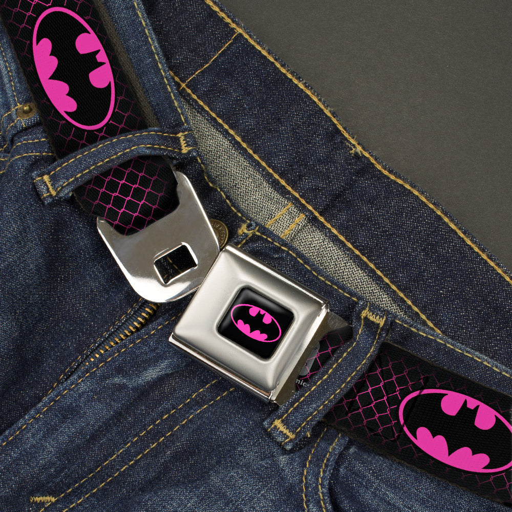 Batman Full Color Black Hot Pink Seatbelt Belt - Batman Shield/Chainlink Black/Hot Pink Webbing