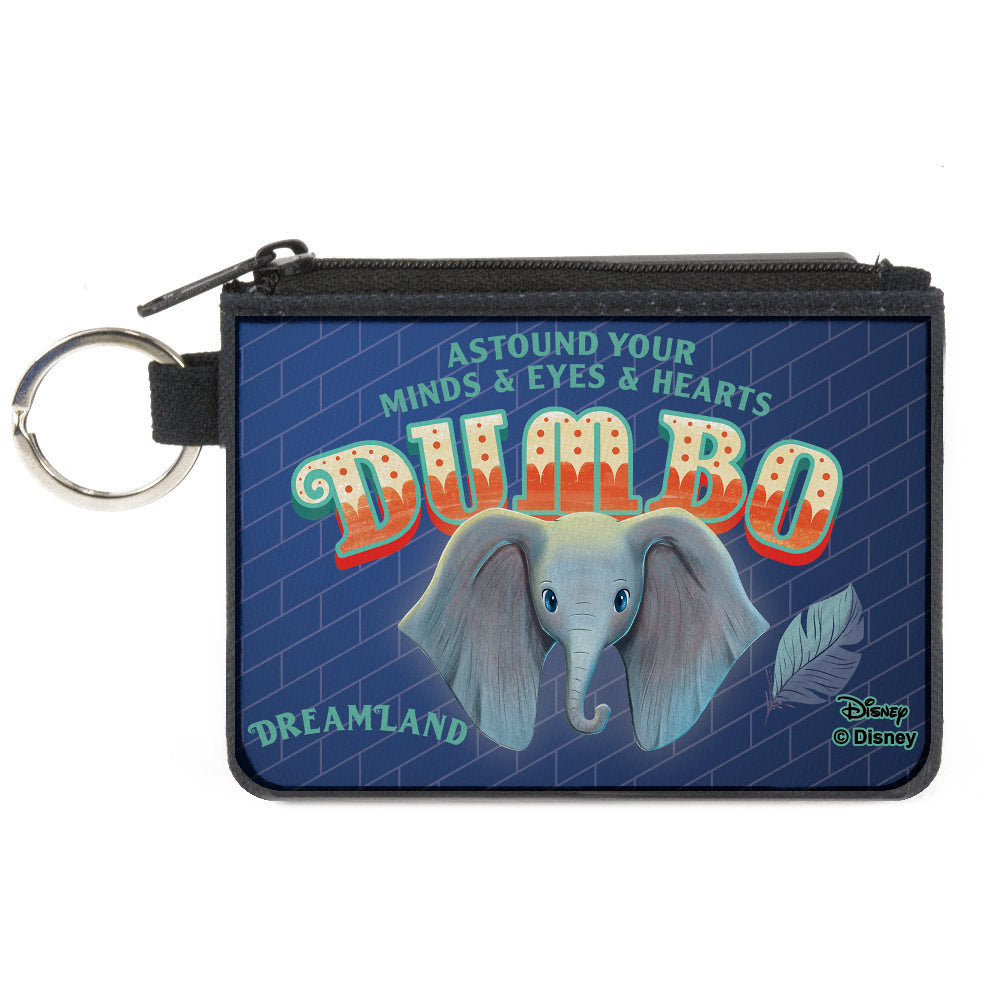 Canvas Zipper Wallet - MINI X-SMALL - Dumbo Face Feather ASTOUND YOUR MIND & EYES & HEARTS Circus Sign Blues