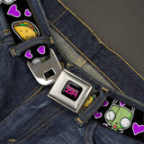 INVADER ZIM Title Logo Full Color Pink/Green Seatbelt Belt - Invader Zim GIR and Tacos Heart Collage Black Webbing